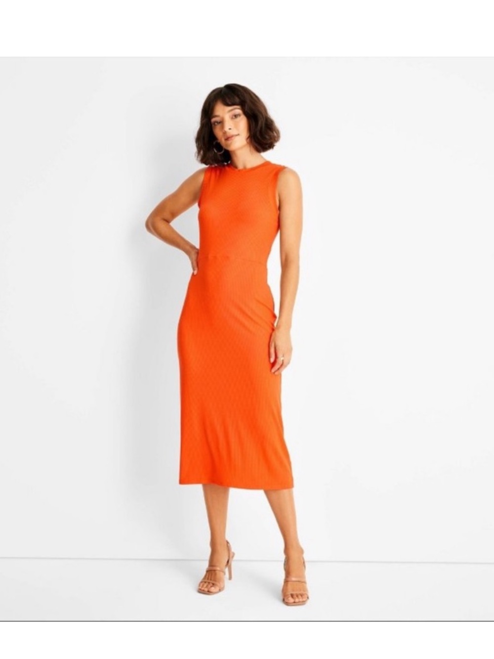 Sleeveless Midi Dress in Vibrant Orange
